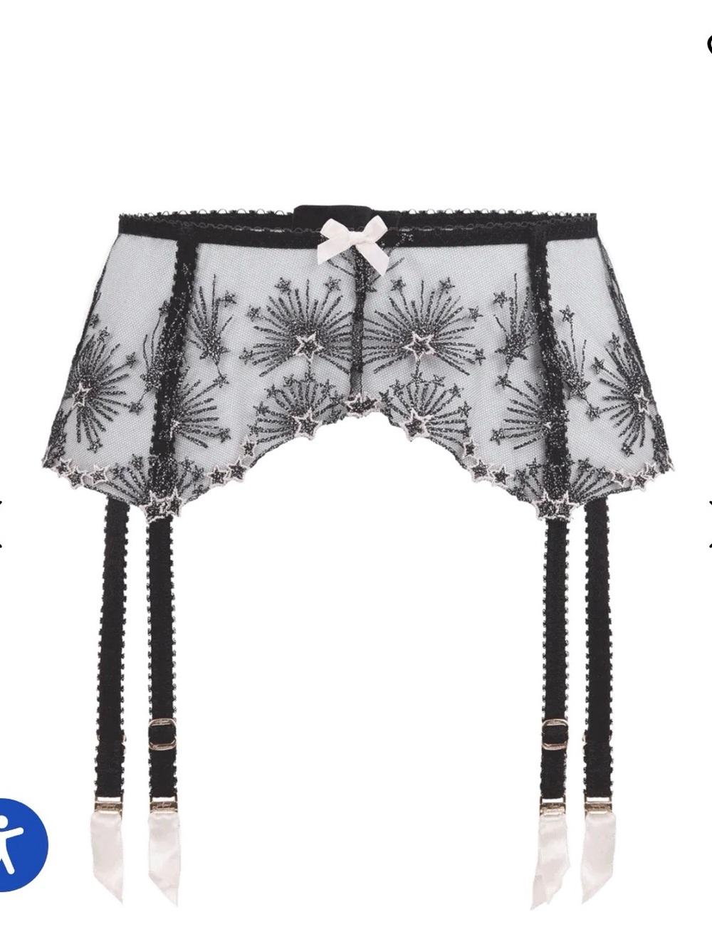 Agent Provocateur Kaylie Black Embroidered Garter Belt with Star Details